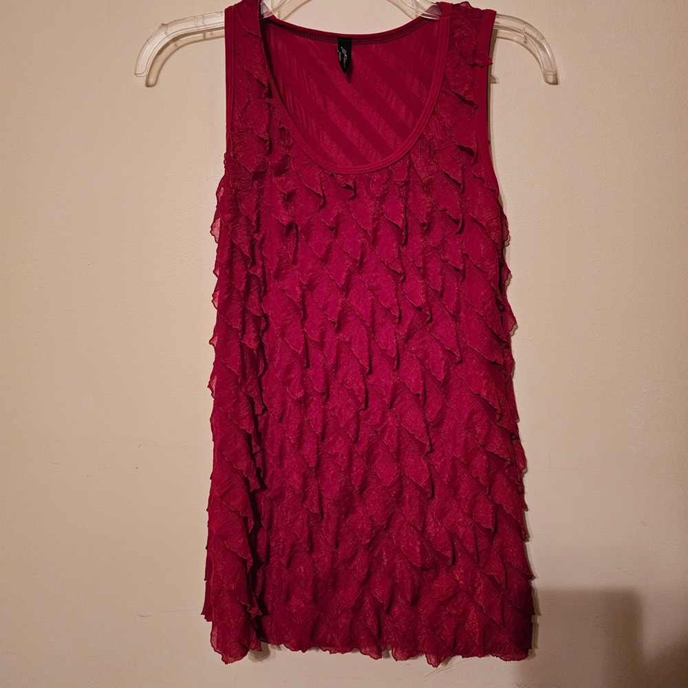 Jason Maxwell Womens Red Tiered Ruffle Sleeveless Tank Top Medium M-70872